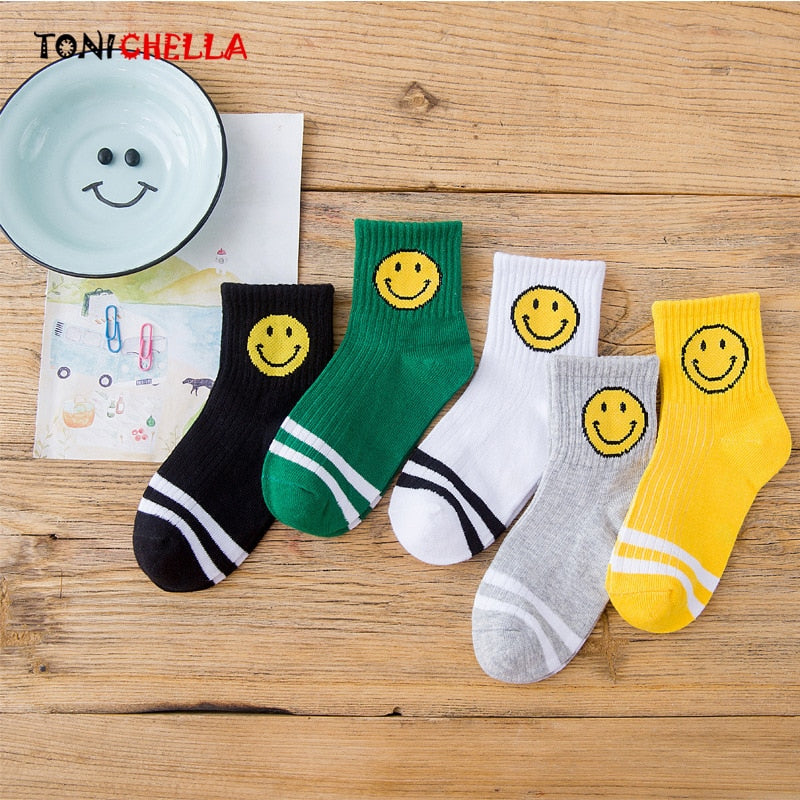 5 Pairs/lot Kids Socks Cute / ニコちゃん子供用靴下5足ペア