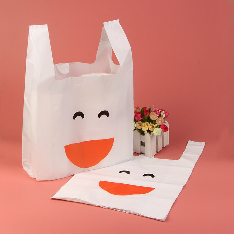 white smiley cute food takeout bags 100pcs/lot,/ スマイリーフェイスプラスチックバッグ100枚